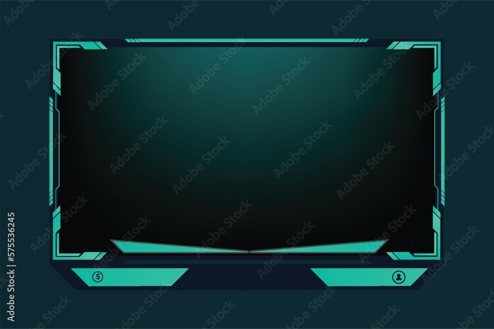 Poster futuristic gaming overlay vector for screen panels with colorful buttons. live streaming overlay dec