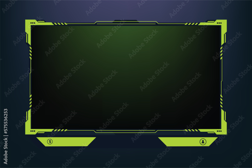 Poster live gaming overlay design with buttons and screen panels for online gamers. gaming screen overlay d
