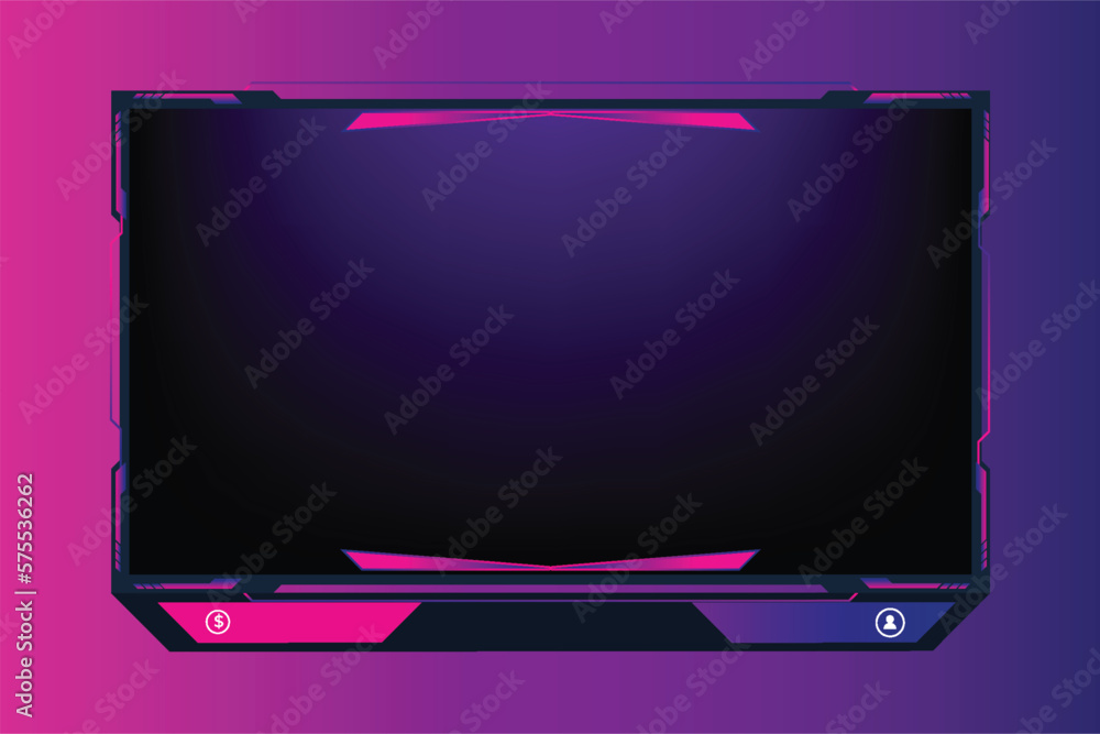 Poster online gaming screen panel and border design for gamers with colorful buttons. live streaming overla