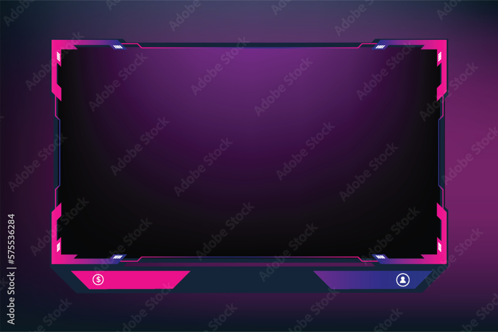 Poster live streaming button collection with offline screen panels. streaming overlay design with pink and 