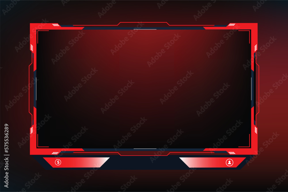 Poster modern gaming overlay and screen panel vector design with red color. live streaming overlay design o