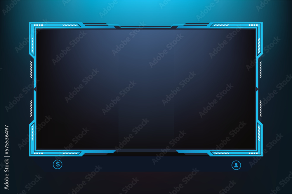 Poster futuristic live streaming overlay vector with blue and dark colors. streaming panel overlay template