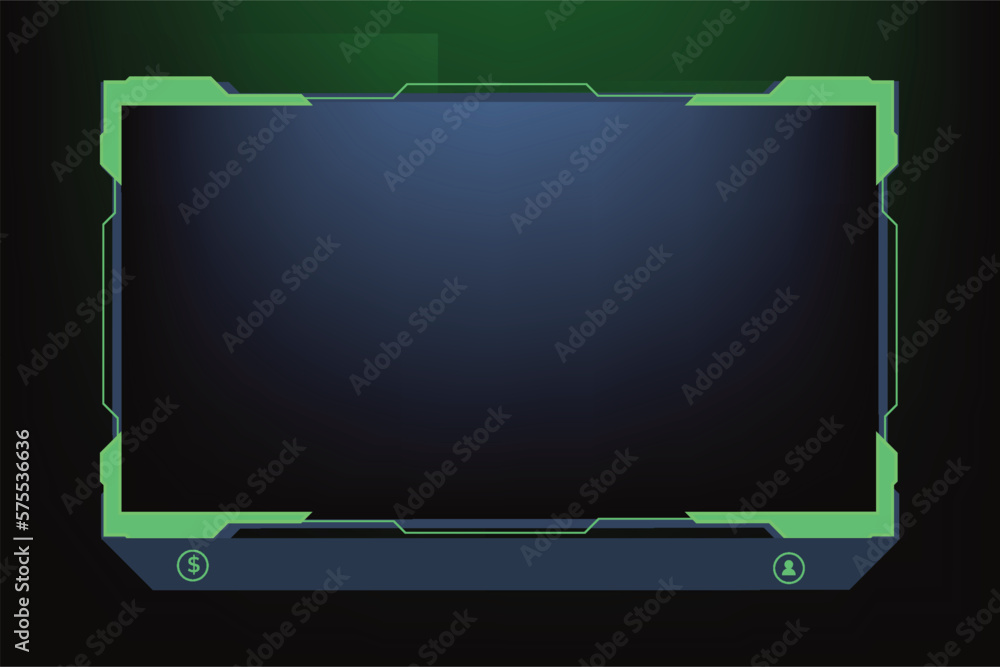Poster futuristic green gaming overlay decoration for online gamers. live stream overlay vector with offlin
