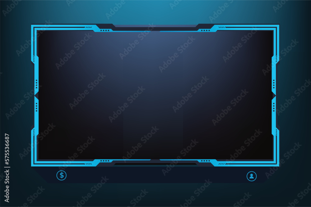 Poster simple broadcast screen interface design with blue colors on a dark background. live gaming screen b