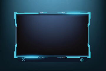 Online streaming overlay and screen interface decoration. Live gaming overlay vector for gamers with abstract shapes. Broadcast screen panel design with futuristic shiny blue color.