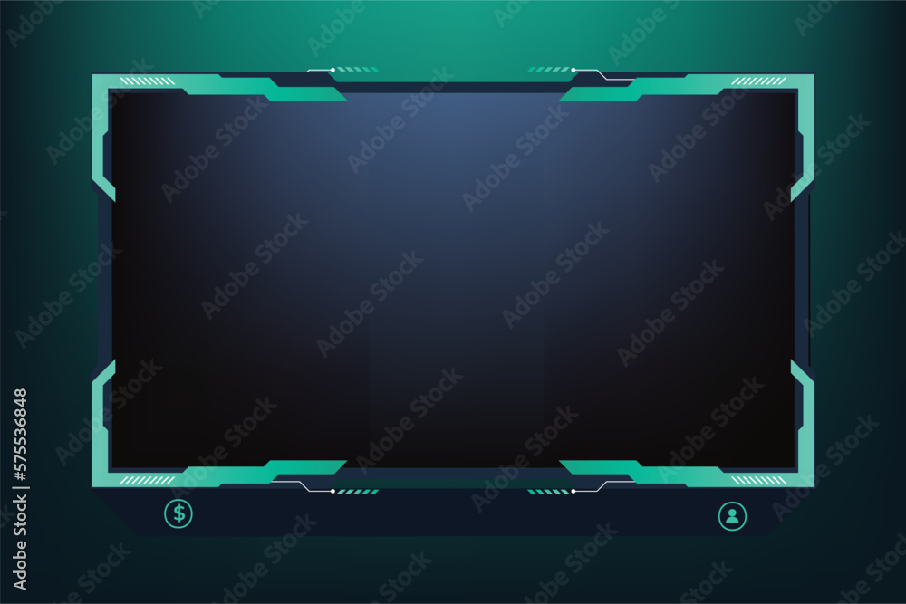 Poster creative gaming screen frame design with dark green color on a black background. futuristic screen o