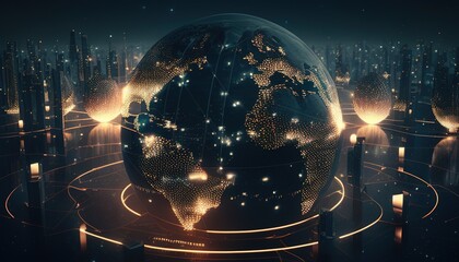 Interconnected world through tech, illustrating digital innovation and progress