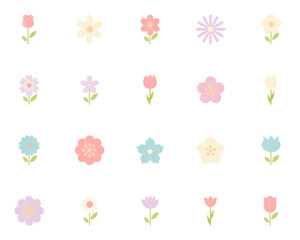 set of flower icons, spring, natural, floral