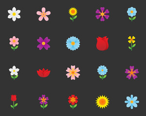 Fototapeta na wymiar set of flower icons, spring, natural, floral
