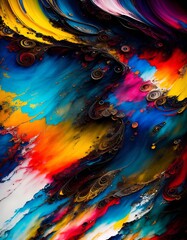 Colorful ink flow , rainbow watercolor paint background concept, generative AI