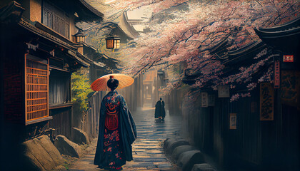 Obraz premium Beautiful back view of a woman wearing a kimono