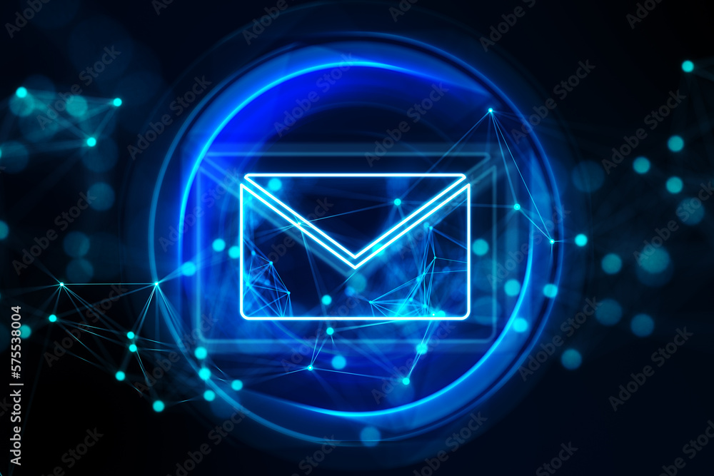 Aufkleber mail, letter and communication concept with digital blue envelope symbol in bright glowing circle on