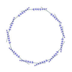 Fototapeta premium round frame of watercolor drawings of lavender branches