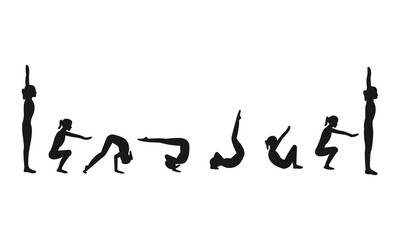 Silhouette of young rhythmic gymnast. Floor exercise.