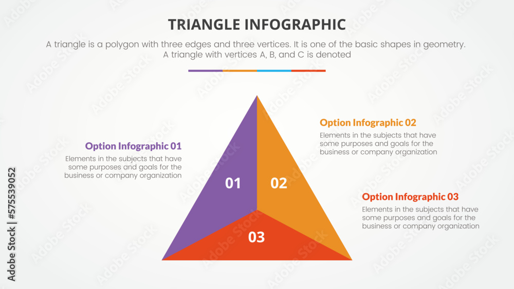 Aufkleber infographic triangle concept for slide presentation with 3 point list with flat style