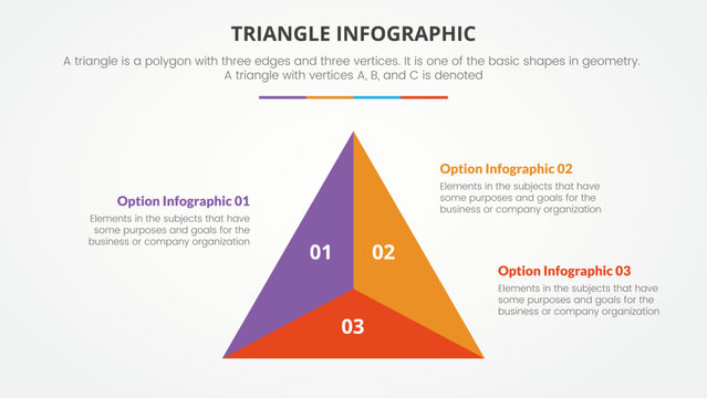 infographic triangle concept for slide presentation with 3 point list with flat style