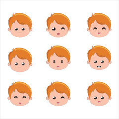 set of faces,Set boy emotion faces. Vector illustration kid portrait icon with different expression