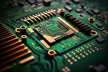 Close-Up of a Circuit Board or Microchip for Digital and Electronic Applications