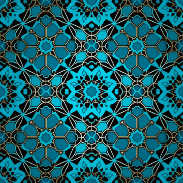 seamless pattern islamic  blue background, geneartive ai