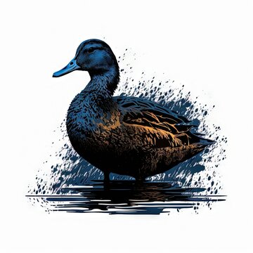 dark blue siloutte of a duck on white background simple form Generative AI
