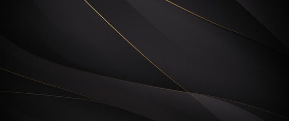 Abstract black smooth element lines and gold trim background. Luxury background Vector illustration