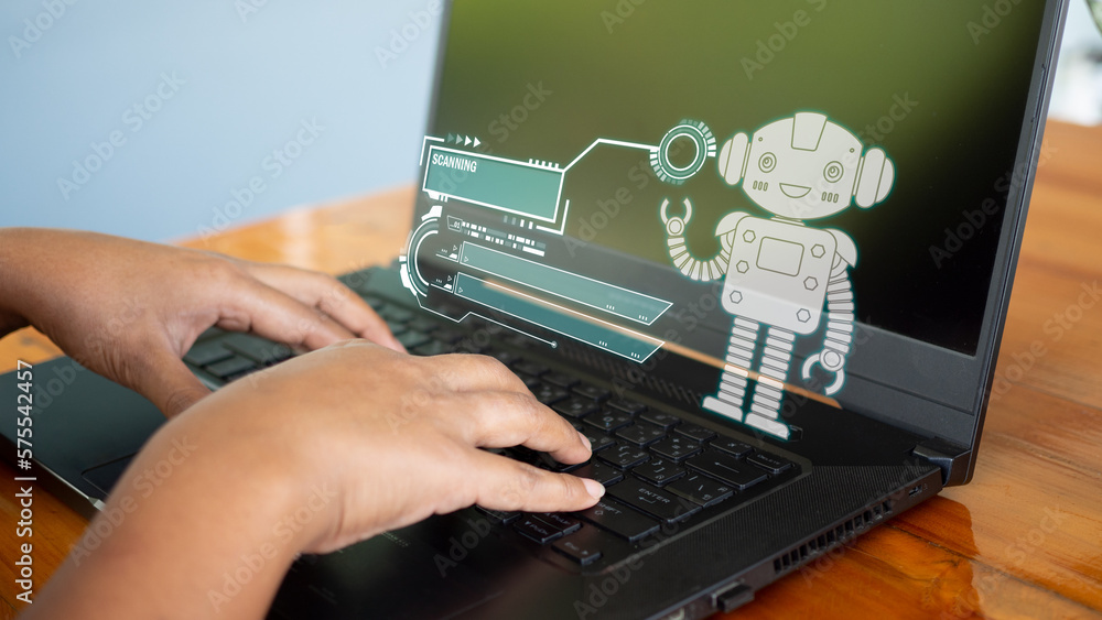 Poster people are working and bringing ai to help them work on computers.