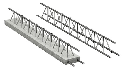 Reinforced concrete lattice girder isolated on white background - 3D illustration