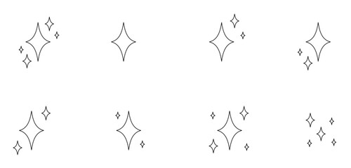 Fototapeta premium Black stars icon set. Star icon collection. Different star shapes. Sparkle Star Line Icon Set