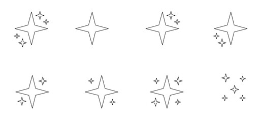 Black stars icon set. Star icon collection. Different star shapes. Sparkle Star Line Icon Set