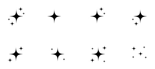 Black stars icon setStar icons. Twinkling stars. Different forms of stars
