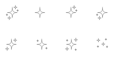 Black stars icon set. Star icon collection. Different star shapes. Sparkle Star Line Icon Set
