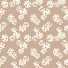 Japanese Round Flower Bouquet Vector Seamless Pattern
