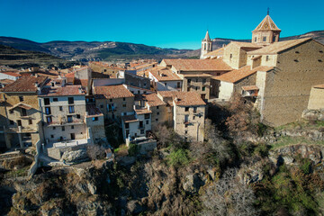 Aerial view of the beautiful village of Cantavieja in teruel Province Spain