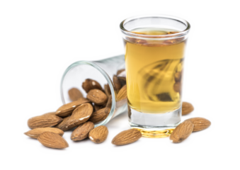 Amaretto Shot on transparent background (close-up shot; selective focus)