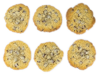 Chocolate Chip Cookies as detailed close-up shot on transparend background (selective focus)