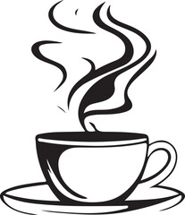 Minimalist Black and White Cup of Tea or Coffee with Steam Vector Illustration