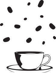 Obraz premium Minimalist Black and White Cup of Tea or Coffee with Steam Vector Illustration