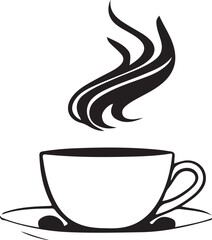 Minimalist Black and White Cup of Tea or Coffee with Steam Vector Illustration