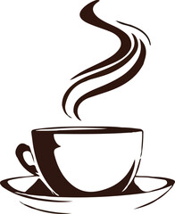 Minimalist Black and White Cup of Tea or Coffee with Steam Vector Illustration