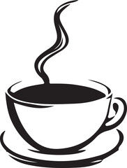 Minimalist Black and White Cup of Tea or Coffee with Steam Vector Illustration