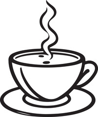 Minimalist Black and White Cup of Tea or Coffee with Steam Vector Illustration