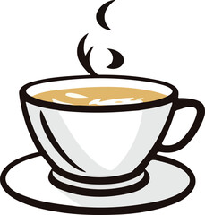 Steaming Cup of Coffee on White Background - Vector Illustration