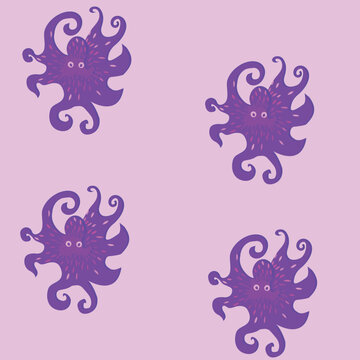 Purple octopus. Seamless pattern. Vector illustration.