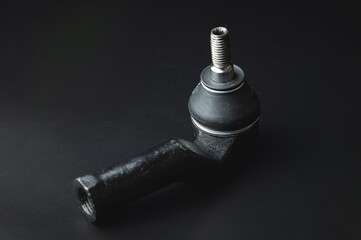 Tie rod end, tie rod end with and without shadows, auto parts new on black background