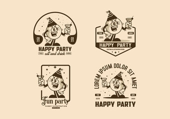 character illustration badge of ball holding a wine glass