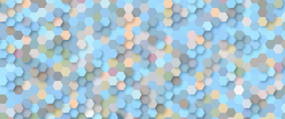 Abstract bright and colorful hexagon mosaic background. Beautiful colorful background of hexagonal shapes randomly. Hexagons line in luxury futuristic background. Fantasy style artistic wallpaper.