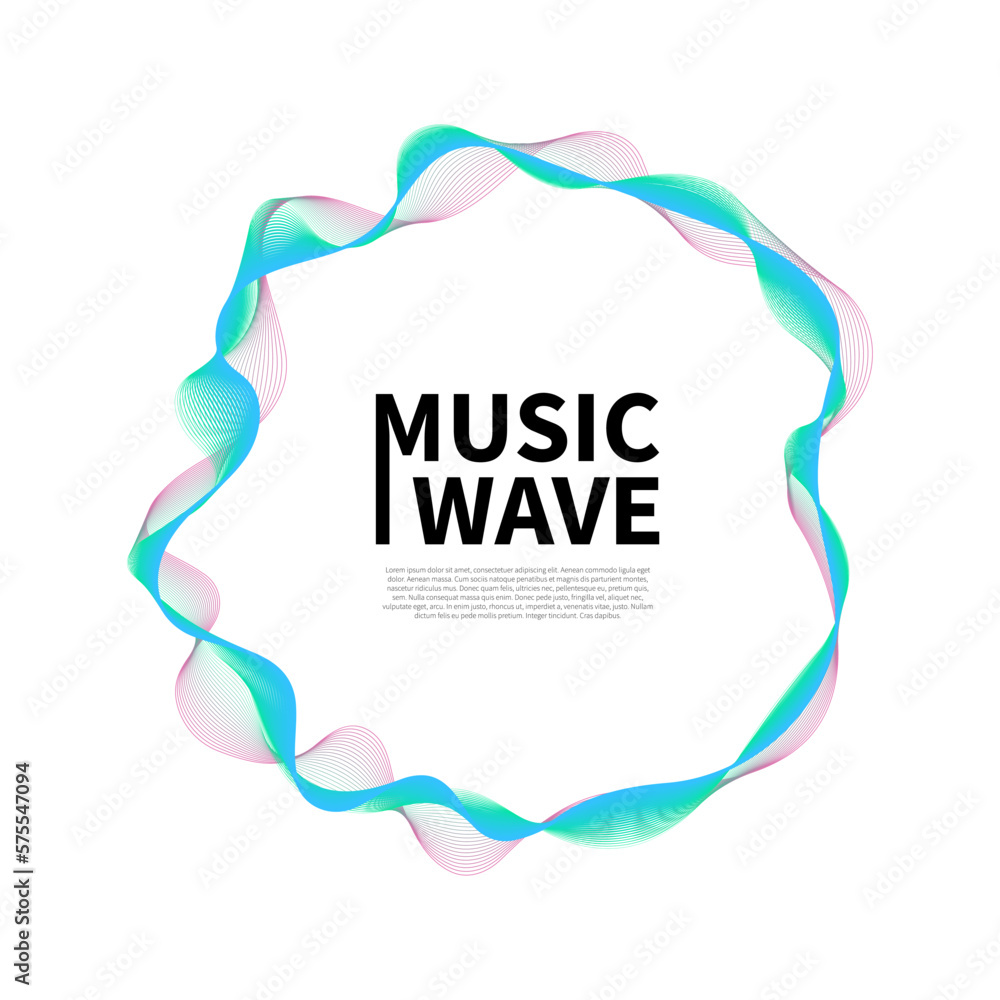 Poster sound futuristic radial wave. flow of wavy lines music noise. fluctuation of the frequency of sound 