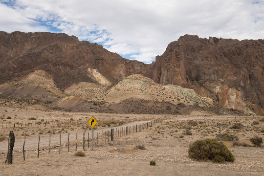 Dirt road leading to La Buitrera Canyon in area of Piedra Parada, Chubut Province, Patagonia, Argentina