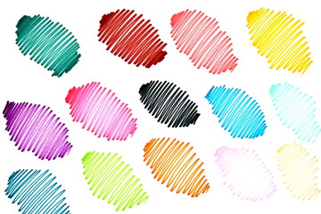 A lot of multi-colored balls drawn with a marker.