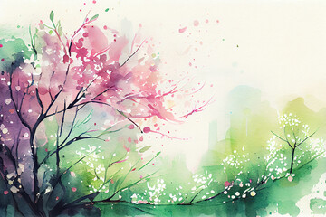 Watercolor, Spring background, Generative ai